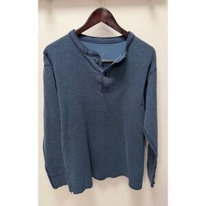 LL Bean Mens Long Sleeve Henley Shirt Blue Cotton Blend Size L